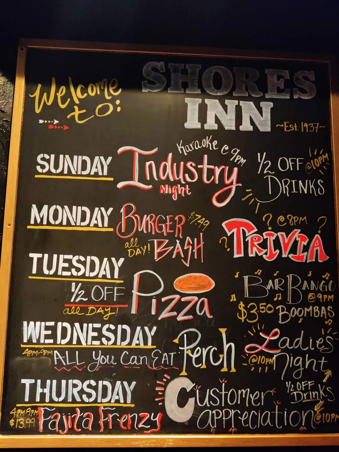Shores Inn Food & Spirits Menu - Updated October 2025