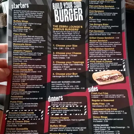 Zebra Lounge Menu Port Huron, MI Checkle