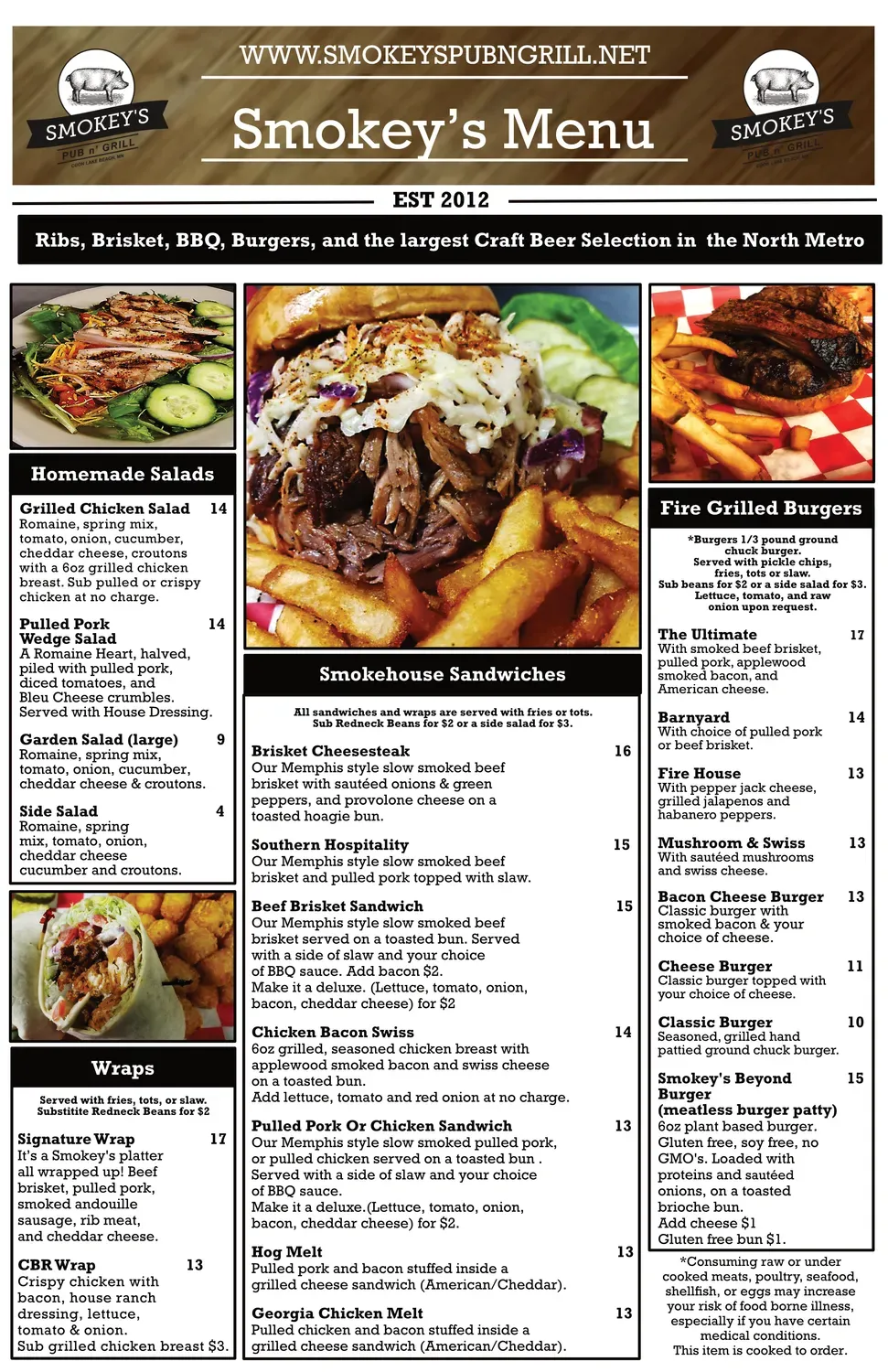 Smokey's Pub N' Grill Menu - Updated October 2025