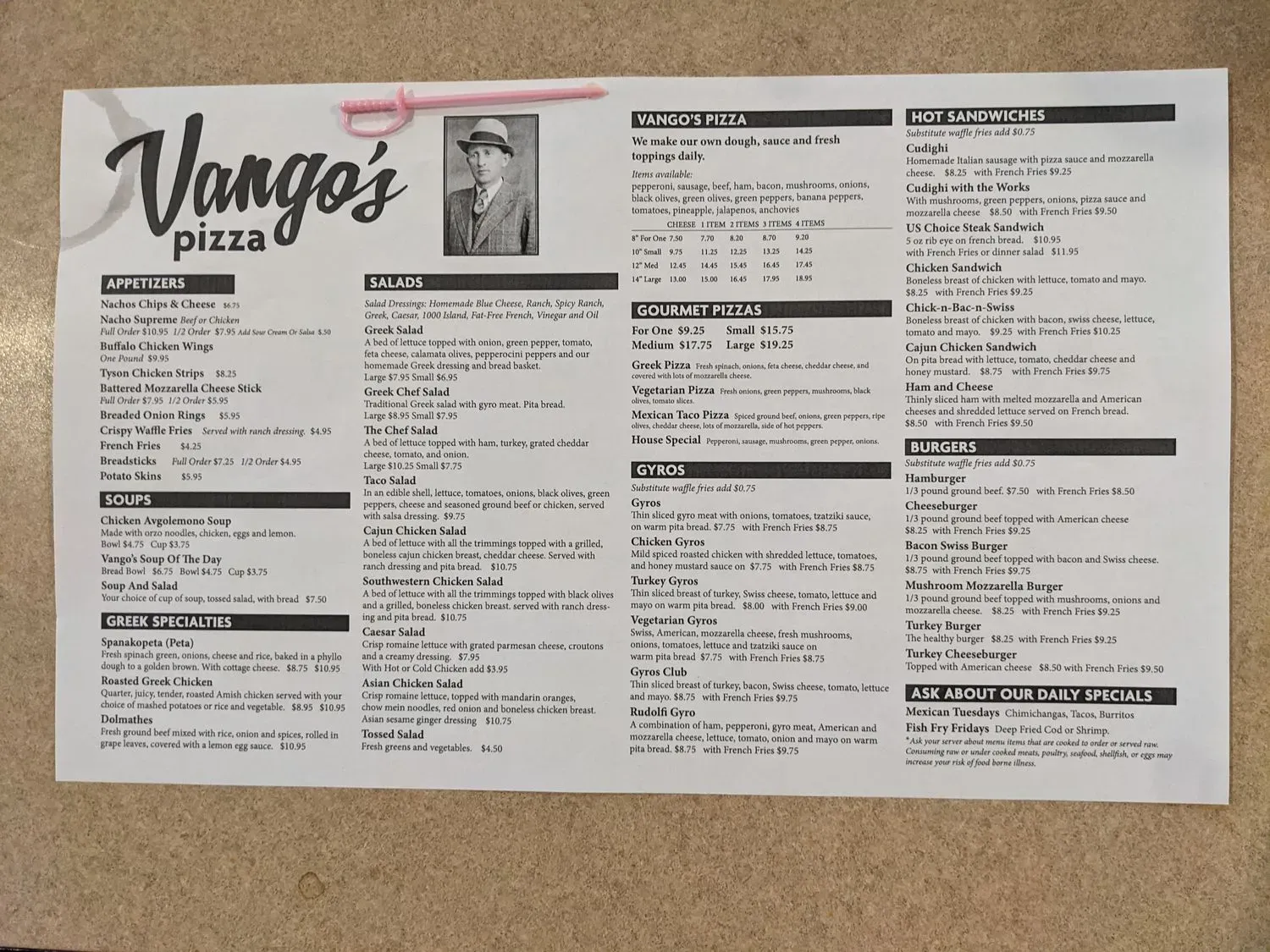 Vango's Pizza & Cocktail Lounge Menu - Updated October 2025