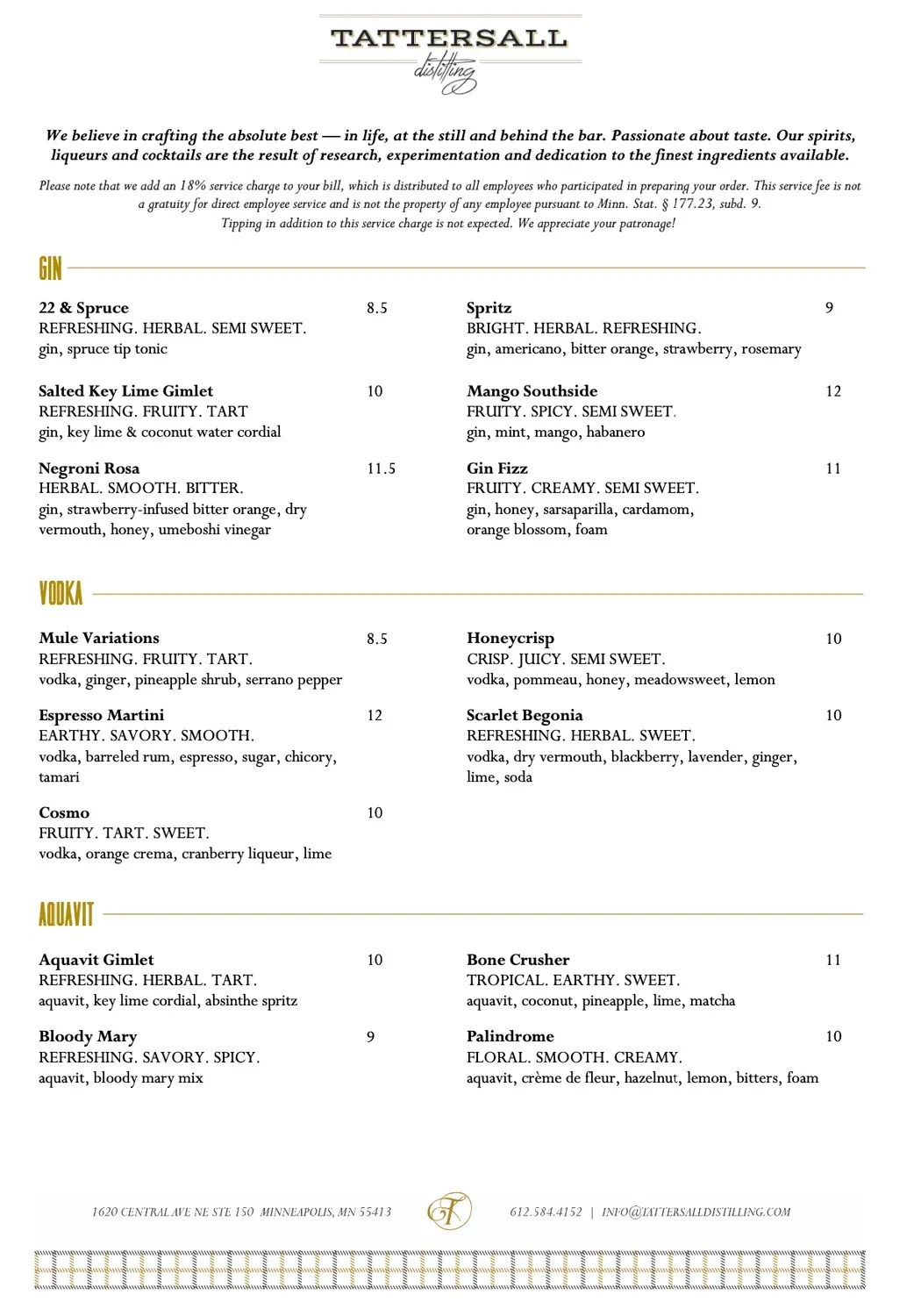 Tattersall Craft Cocktail Room NE Menu - Updated October 2025