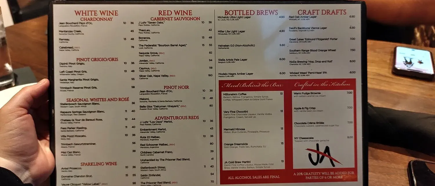 Jeffrey Adams on Fourth Menu - Updated October 2025
