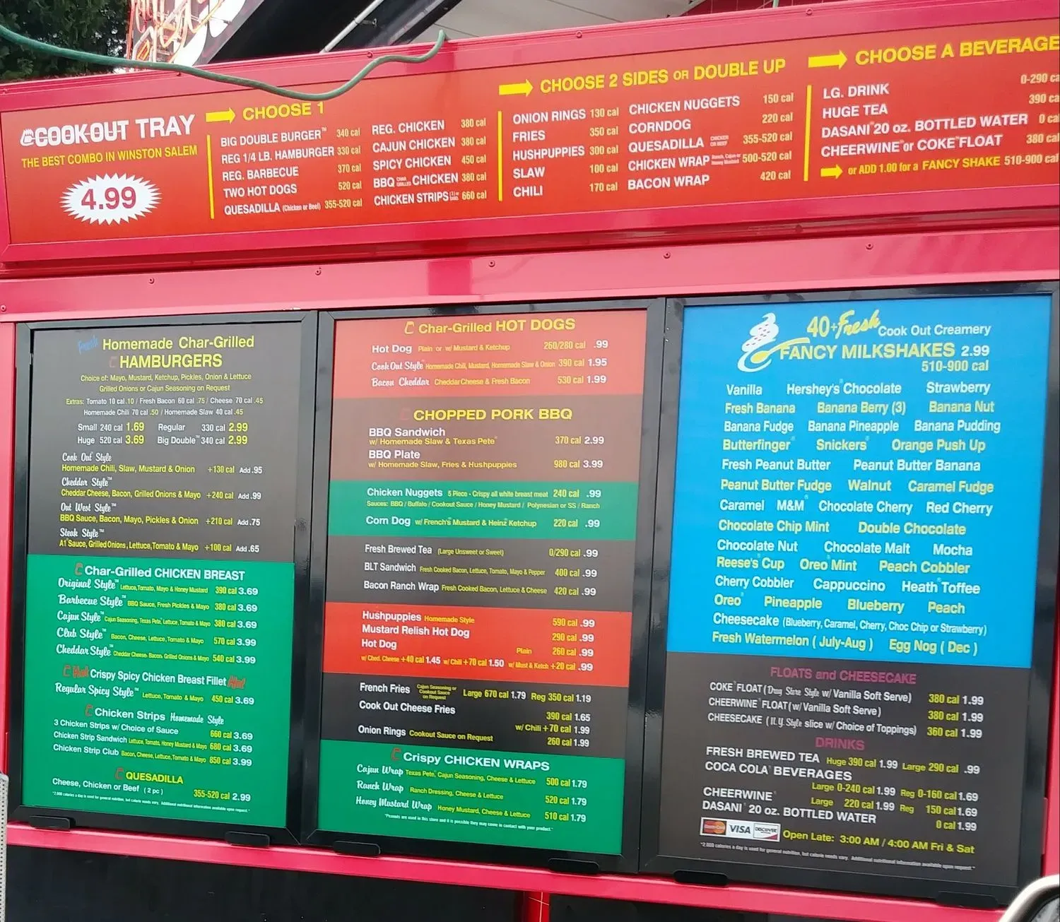 Cook Out Menu - Updated October 2025