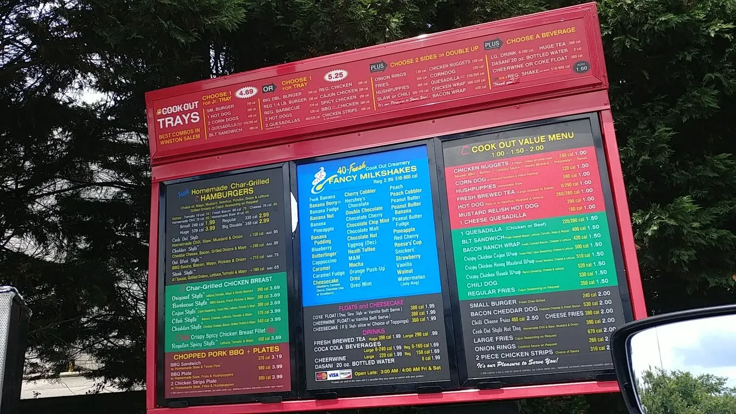 Cook Out Menu - Updated October 2025