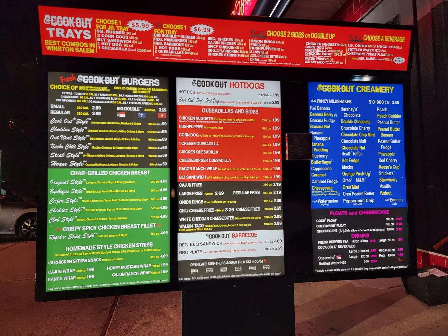 Cook Out Menu - Updated October 2025