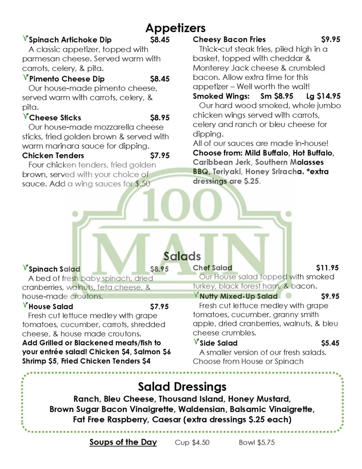 100 Main Restaurant & Bar Menu - Updated October 2025