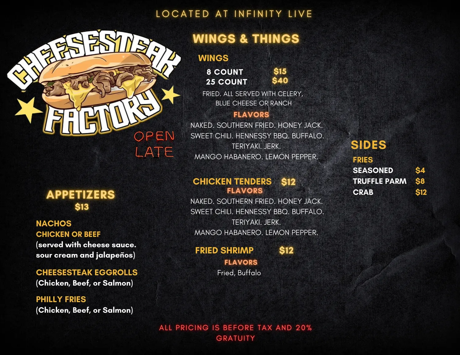 Infinity Live Menu - Updated October 2025