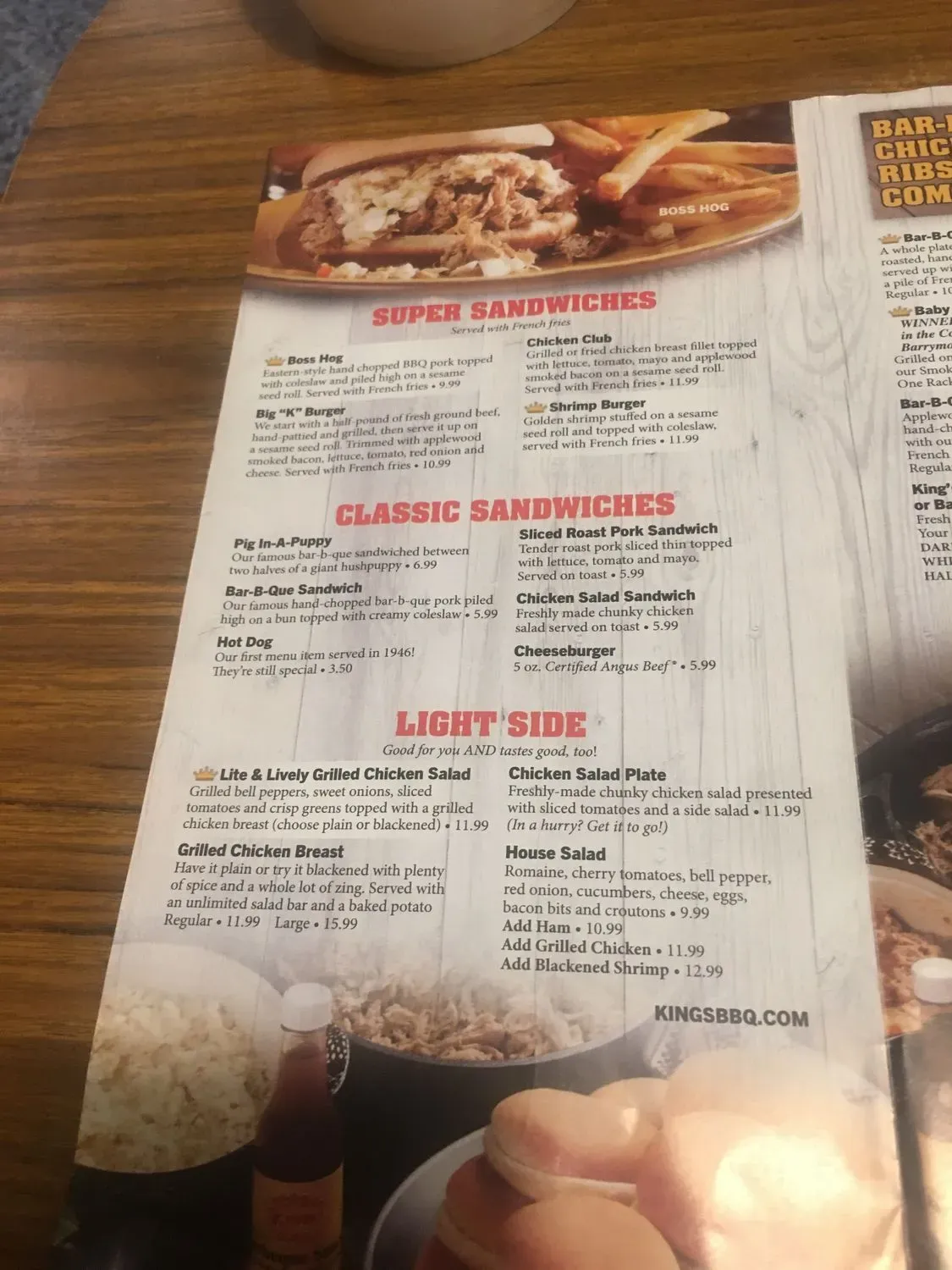 Kings Restaurant Menu - Updated October 2025