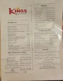 Kings Restaurant Menu - Updated October 2025