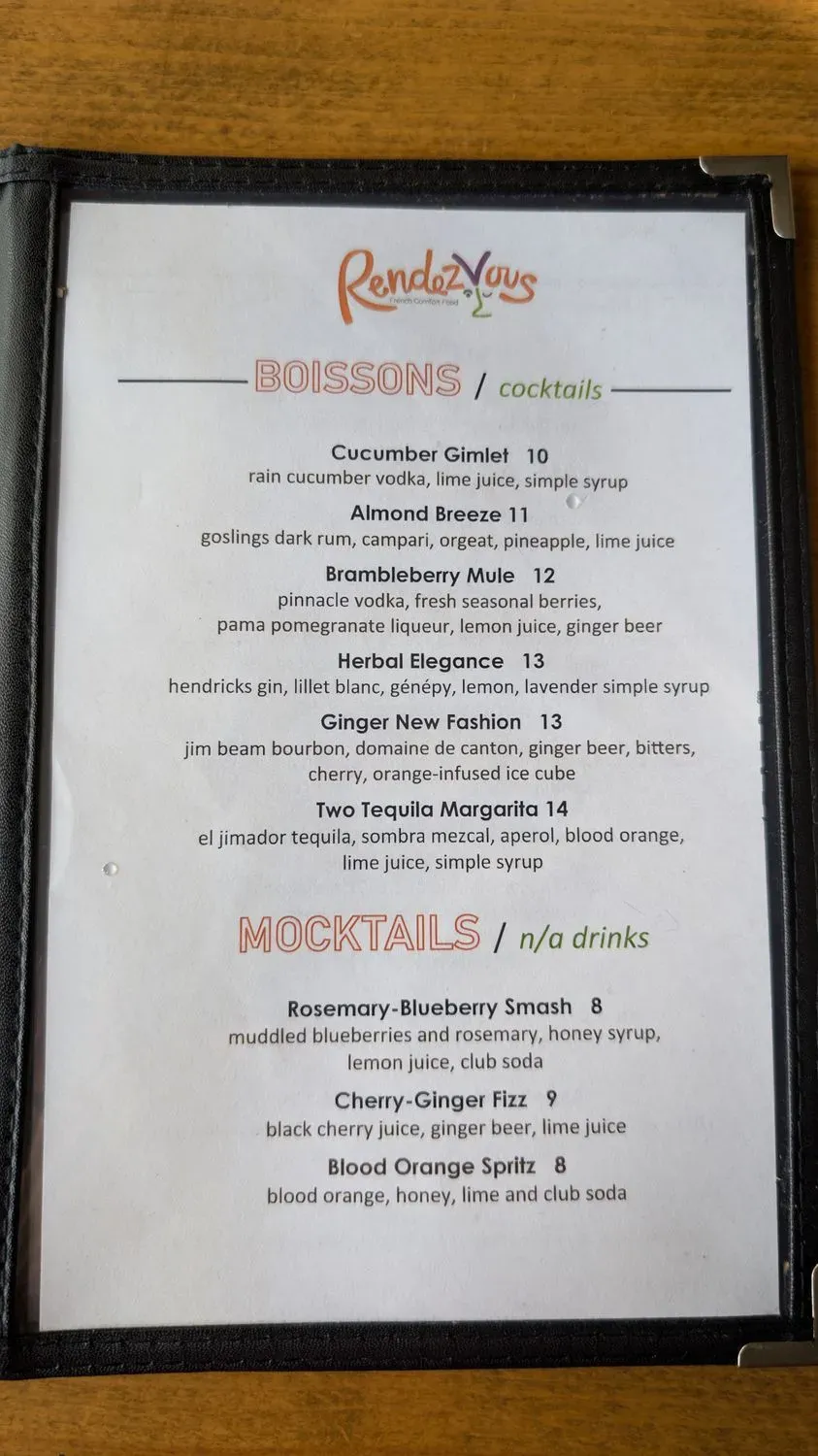 RendezVous Menu - Updated October 2025