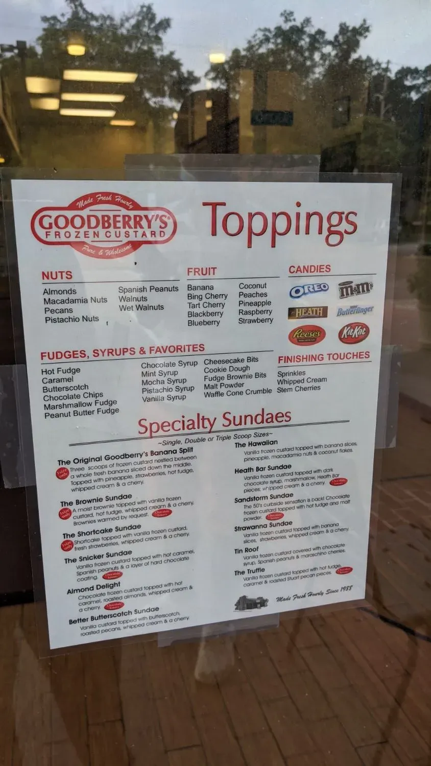 Goodberry's Frozen Custard Menu - Updated October 2025