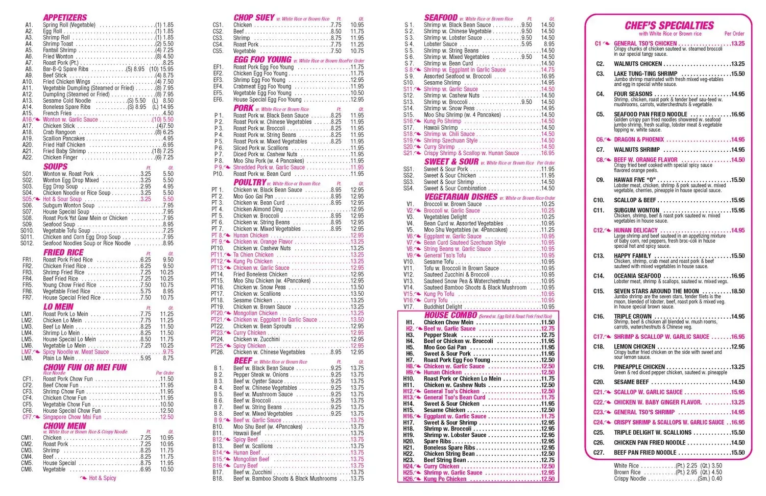 Dynasty King Menu - Updated October 2025