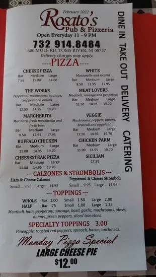 Vito's Pizza &amp; Pub Menu | Toms River, NJ | Checkle