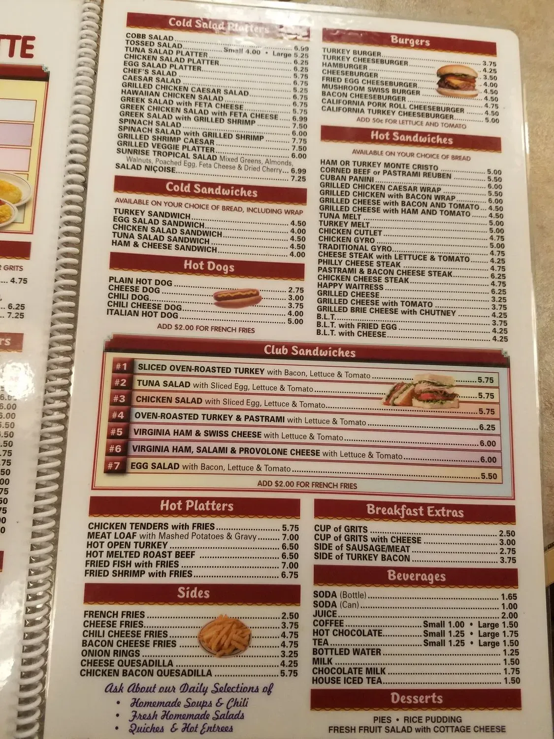 Sunrise Luncheonette Menu - Updated October 2025