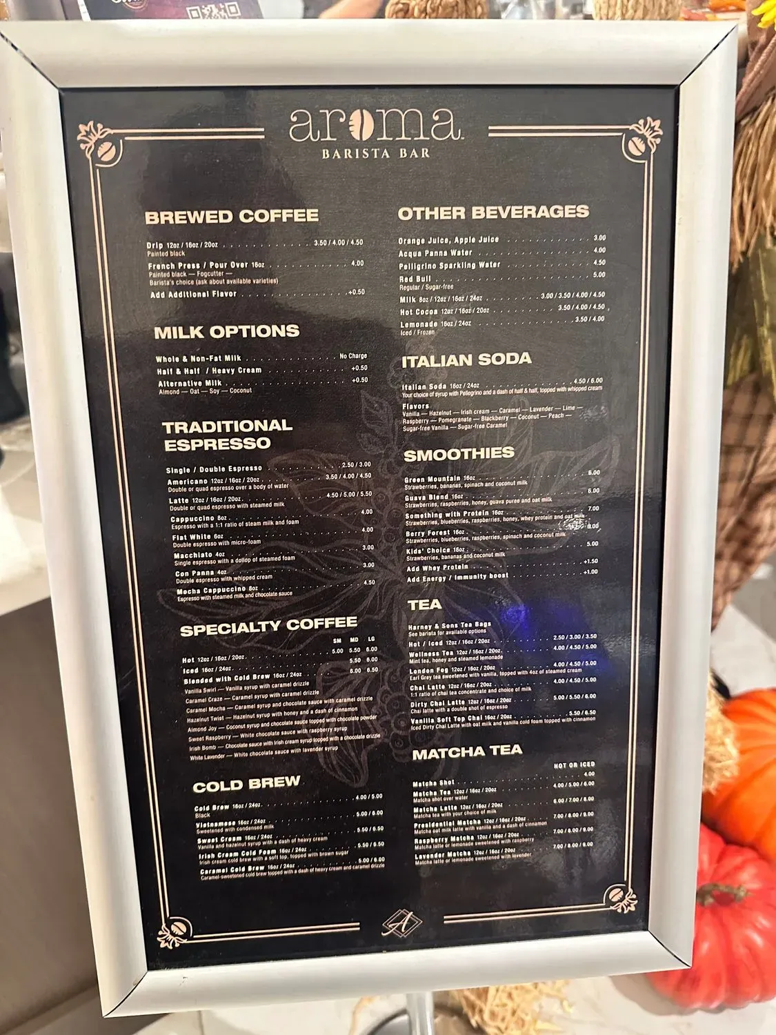 Aroma Barista Bar Menu - Updated October 2025