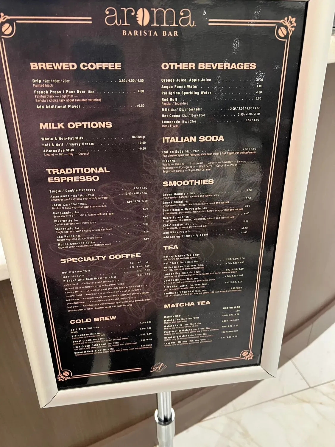 Aroma Barista Bar Menu - Updated October 2025