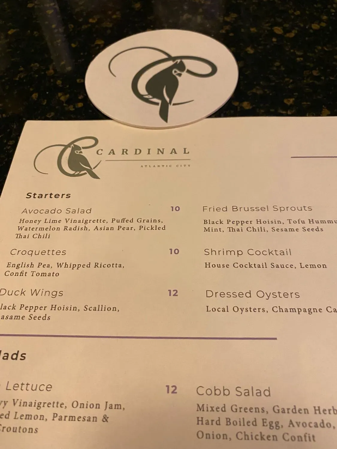 Cardinal Menu - Updated October 2025