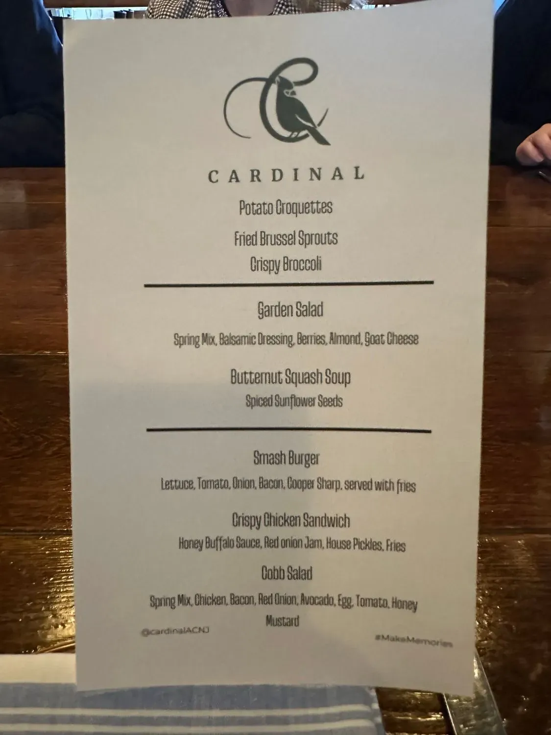 Cardinal Menu - Updated October 2025