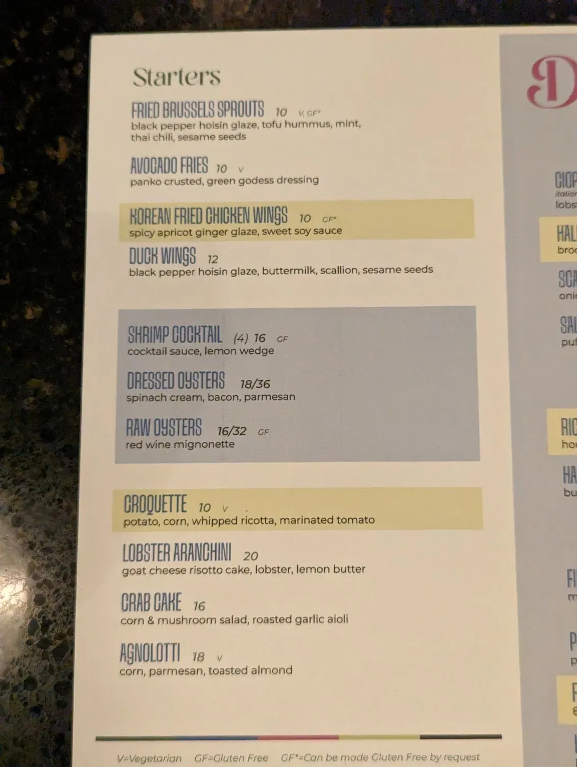 Cardinal Menu - Updated October 2025
