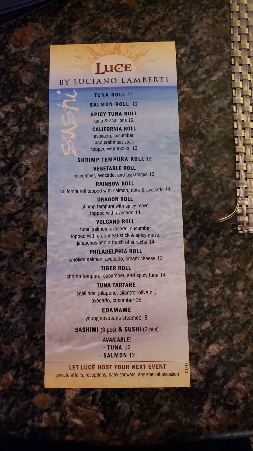 Luce Menu - Updated October 2025
