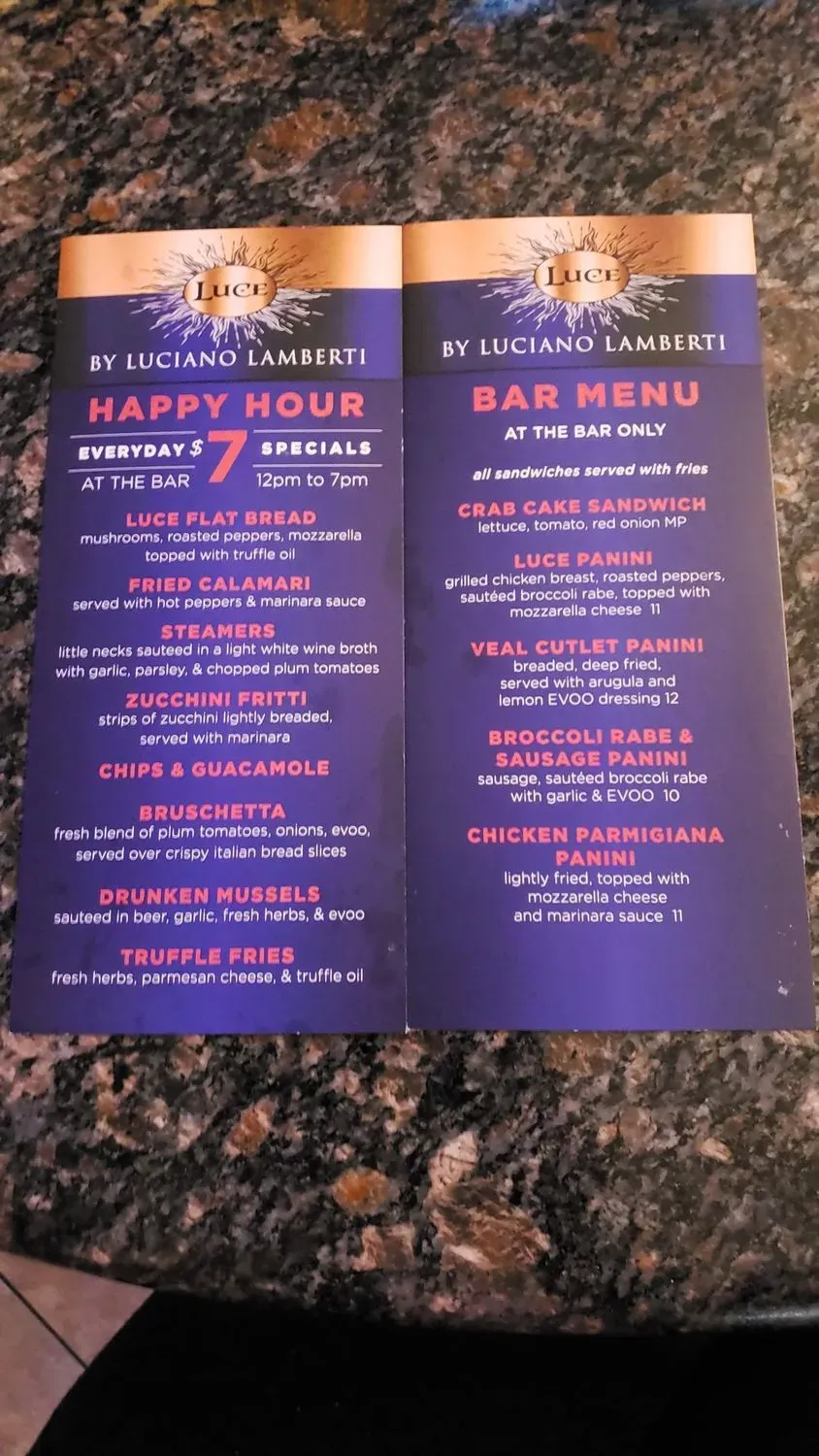 Luce Menu - Updated October 2025