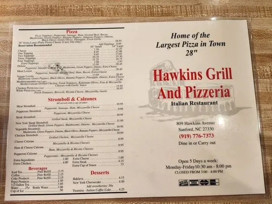 Hawkins grill 2025 sanford nc menu