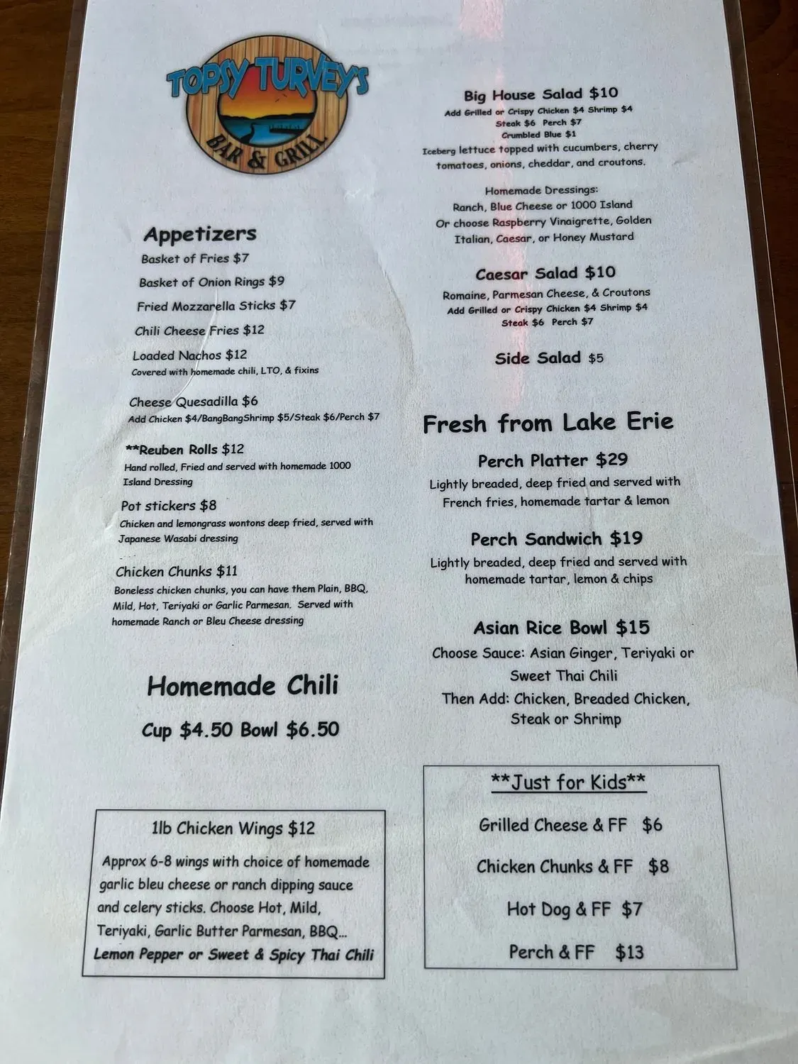 Topsy Turvey's Bar & Grill Menu - Updated October 2025