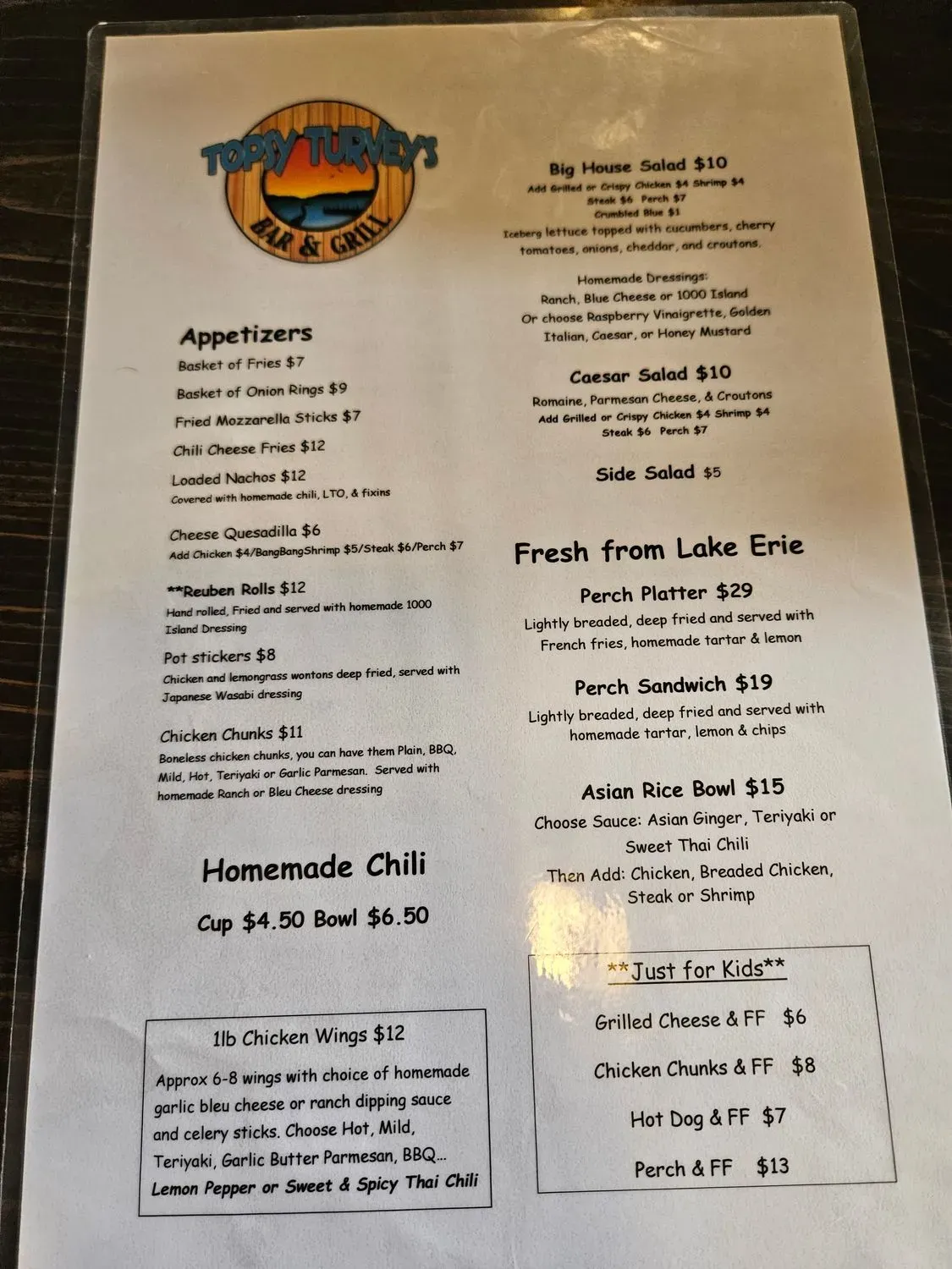 Topsy Turvey's Bar & Grill Menu - Updated October 2025