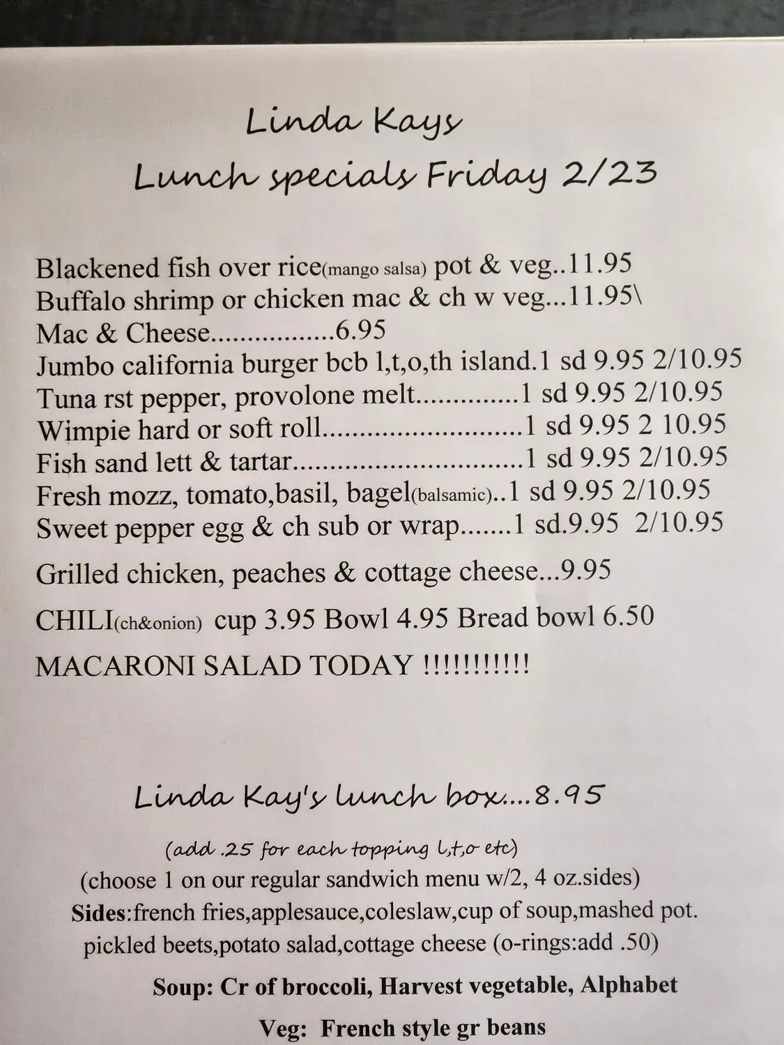 Linda Kay's Ole Green Ridge Diner Menu - Updated October 2025