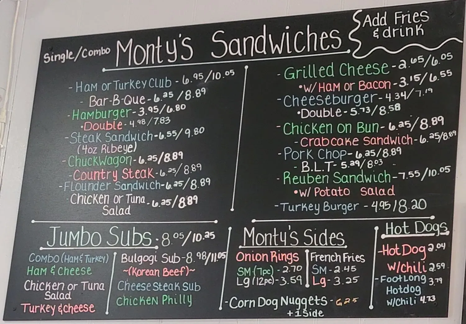 Monty's Penguin Menu - Updated October 2025