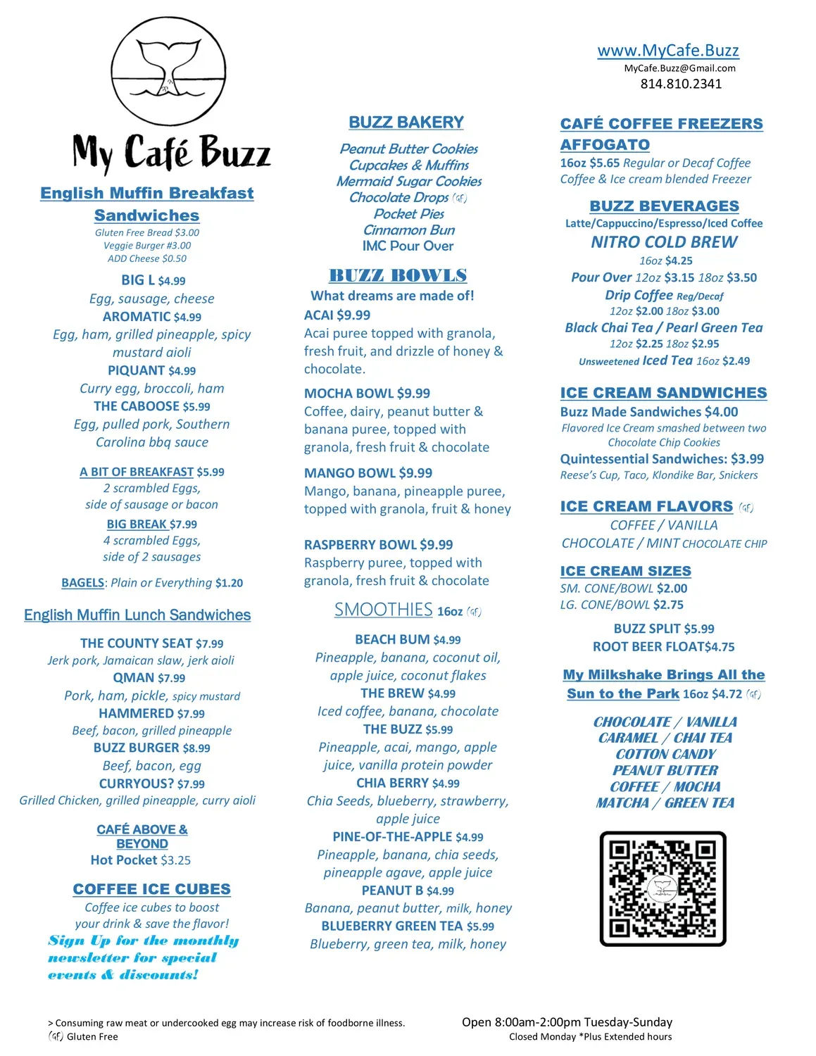 My Cafe Buzz Menu - Updated October 2025