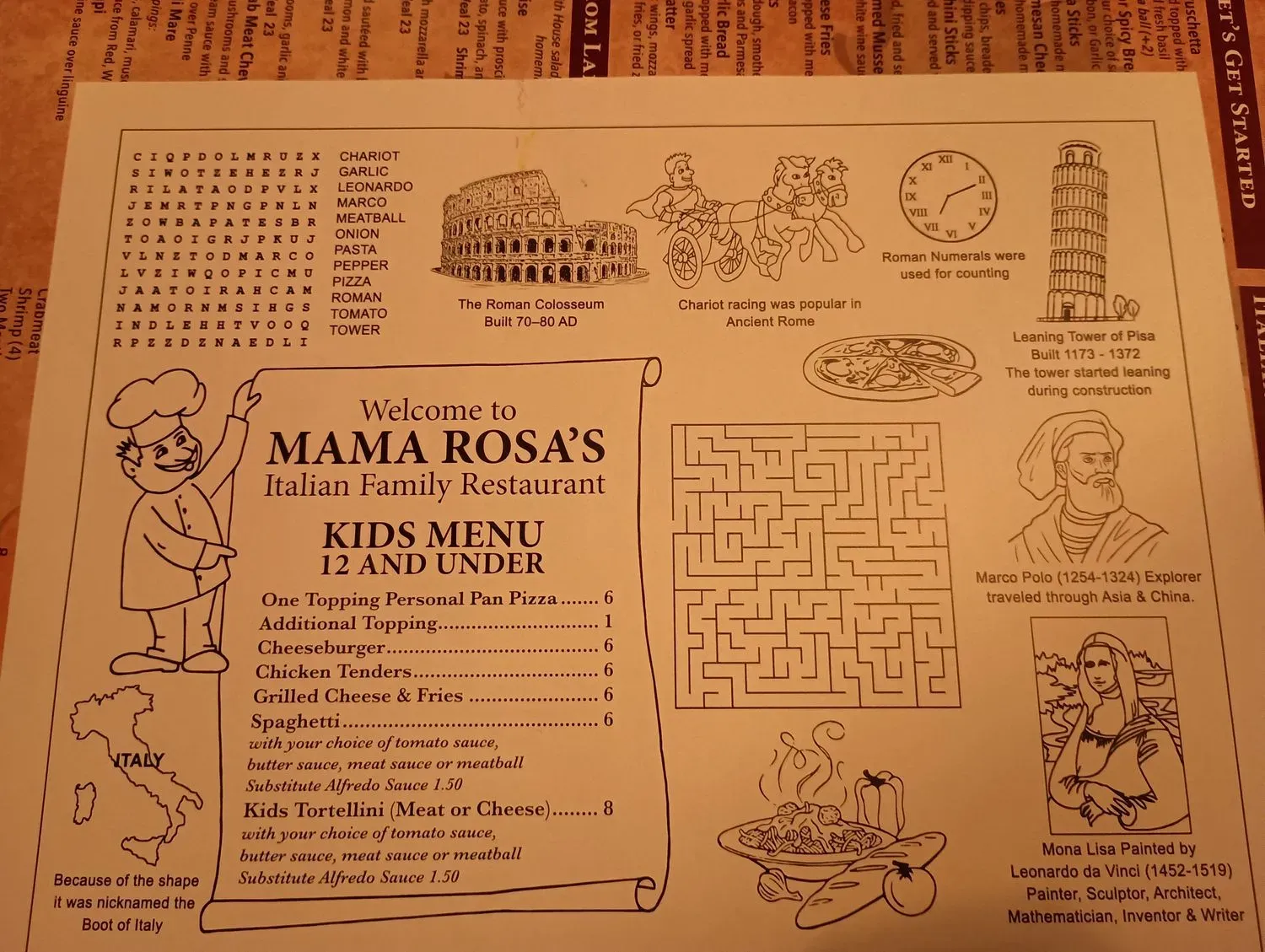 Mama Rosa's Italian Family Restaurant Menu - Updated October 2025