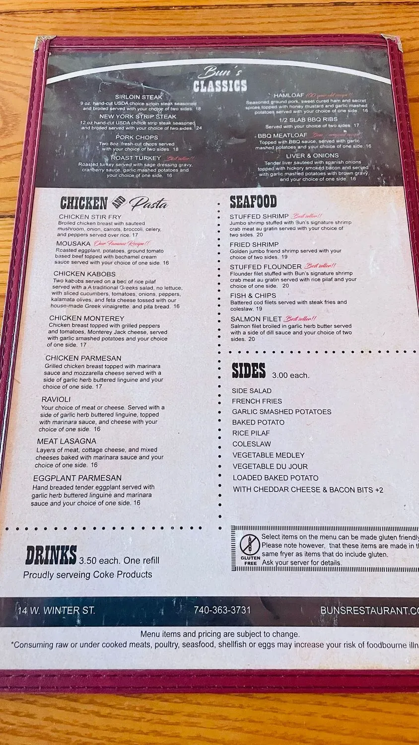 Bun's Restaurant and Bar Menu - Updated October 2025