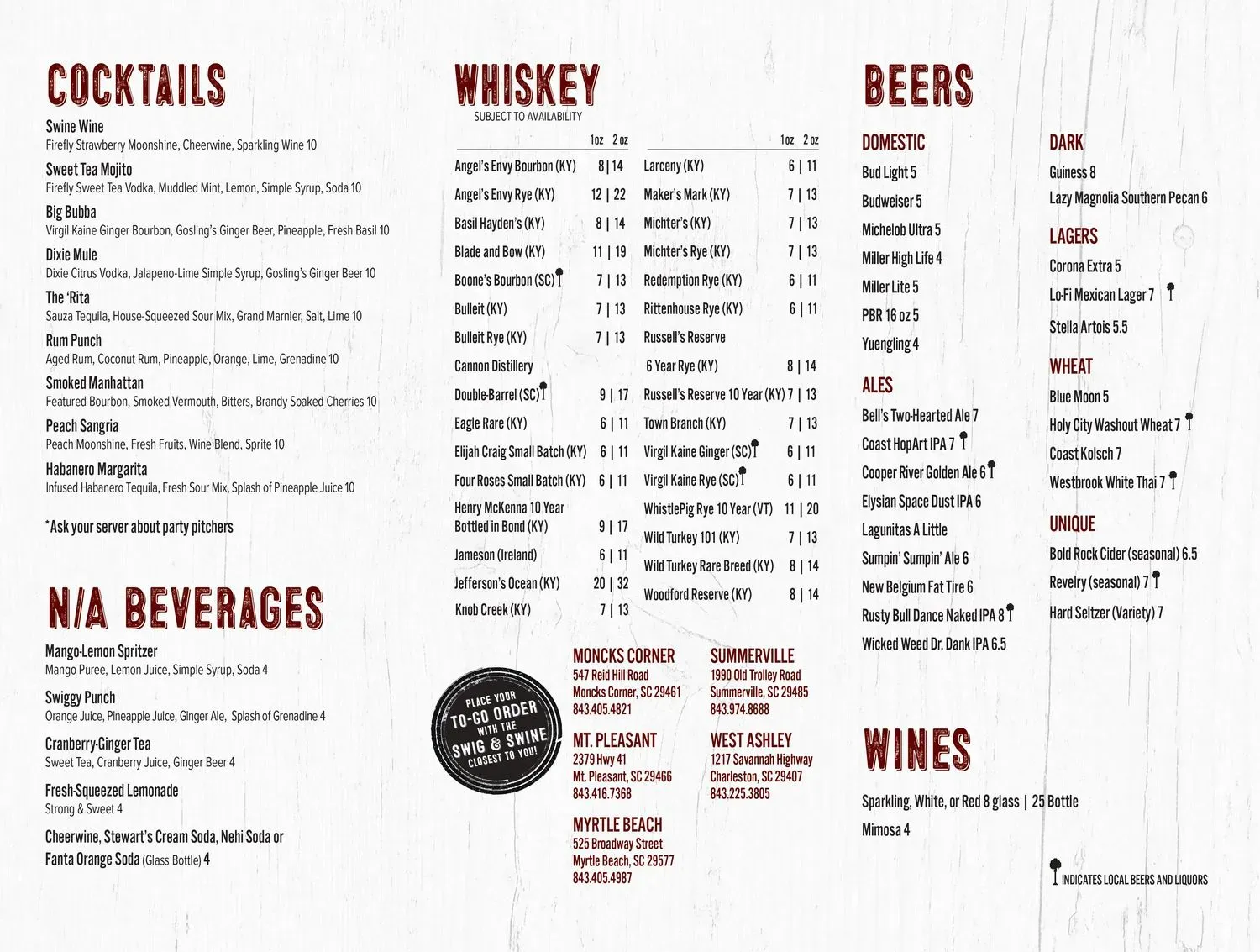 Swig & Swine Menu - Updated October 2025