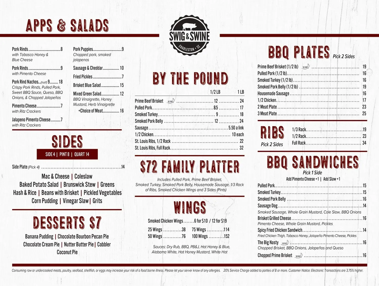 Swig & Swine Menu - Updated October 2025