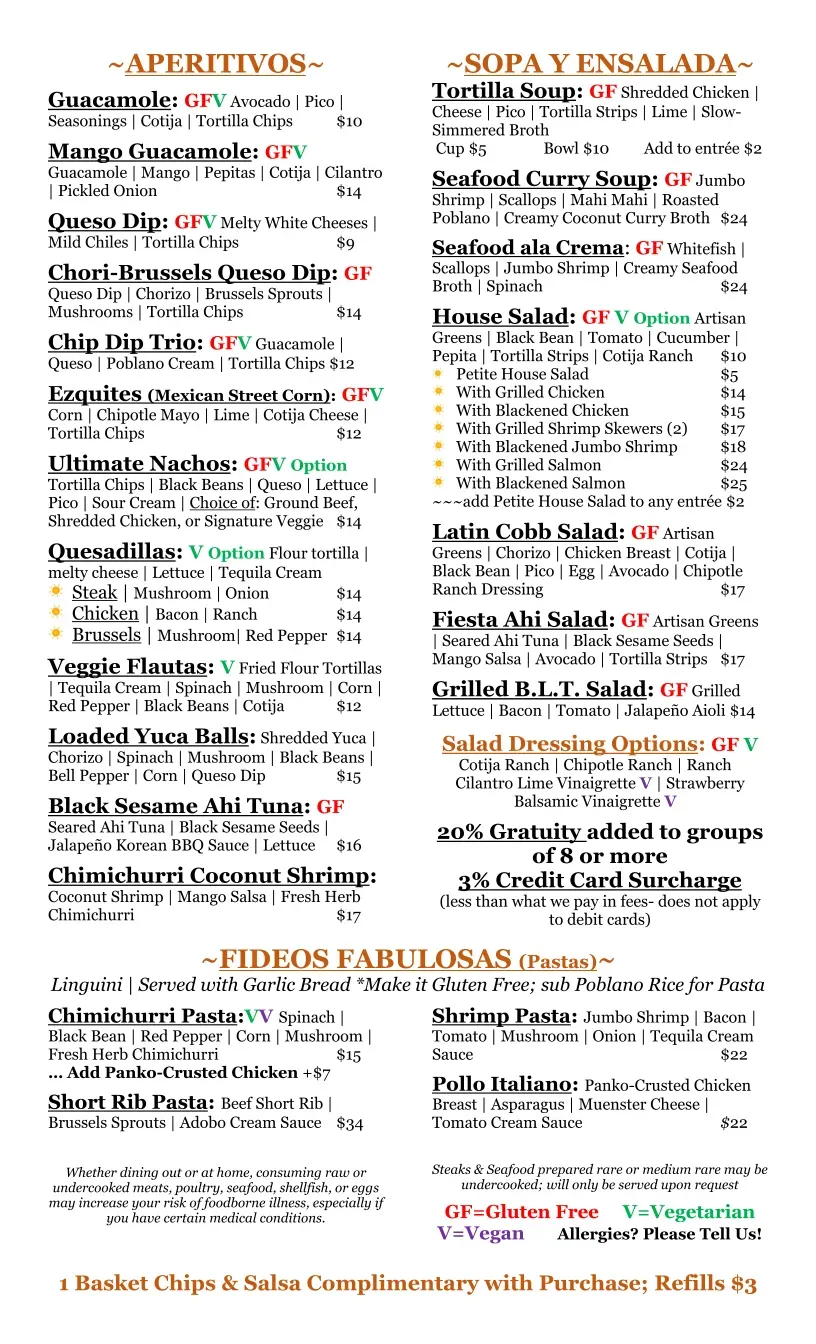 Osorio's Latin Fusion Menu - Updated October 2025