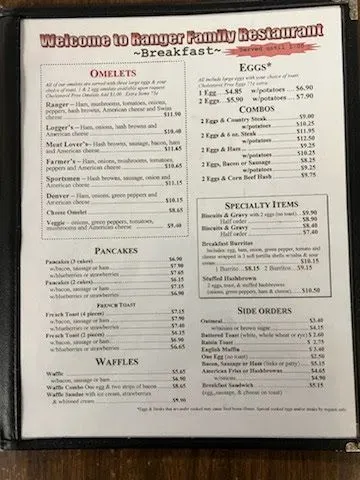 Ranger Family Restaurant Menu - Updated October 2025