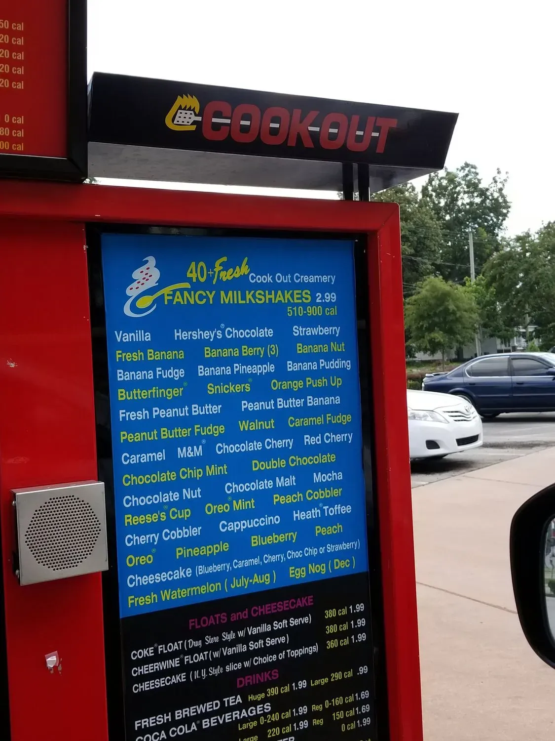 Cook Out Menu - Updated October 2025