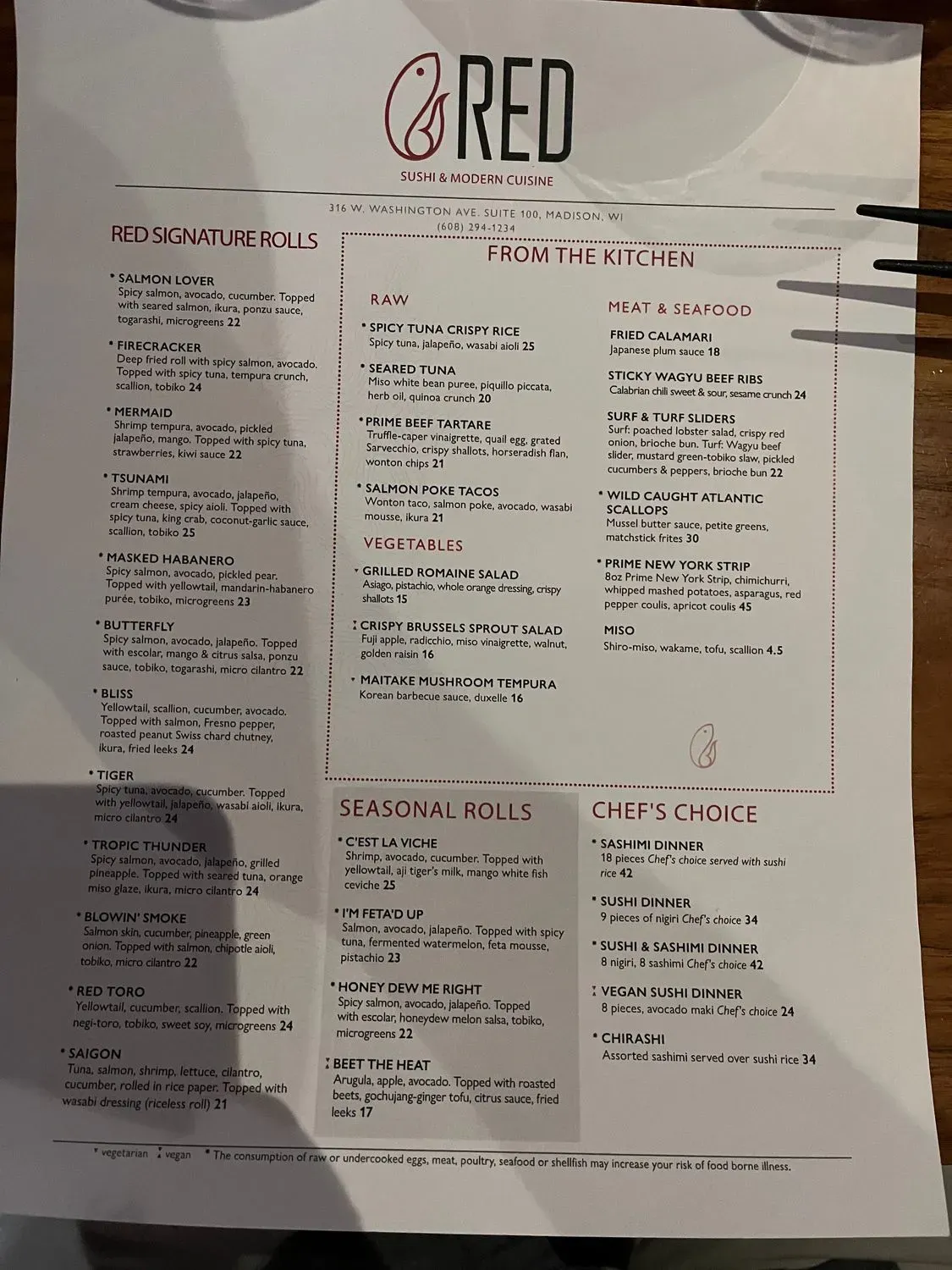 RED Menu - Updated October 2025
