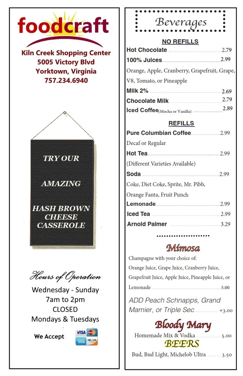 Food Craft Menu - Updated October 2025