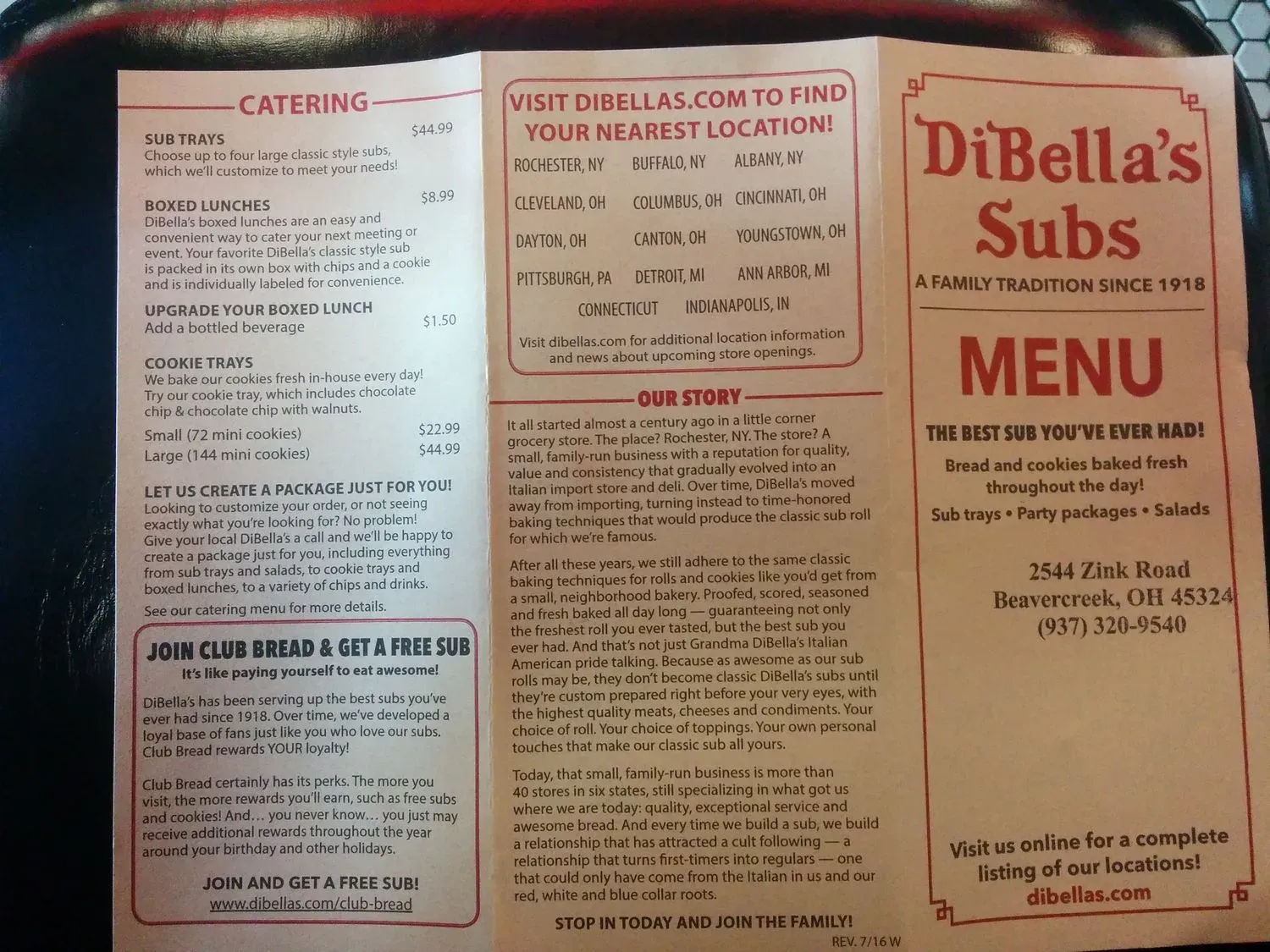 DiBella's Subs Menu - Updated October 2025