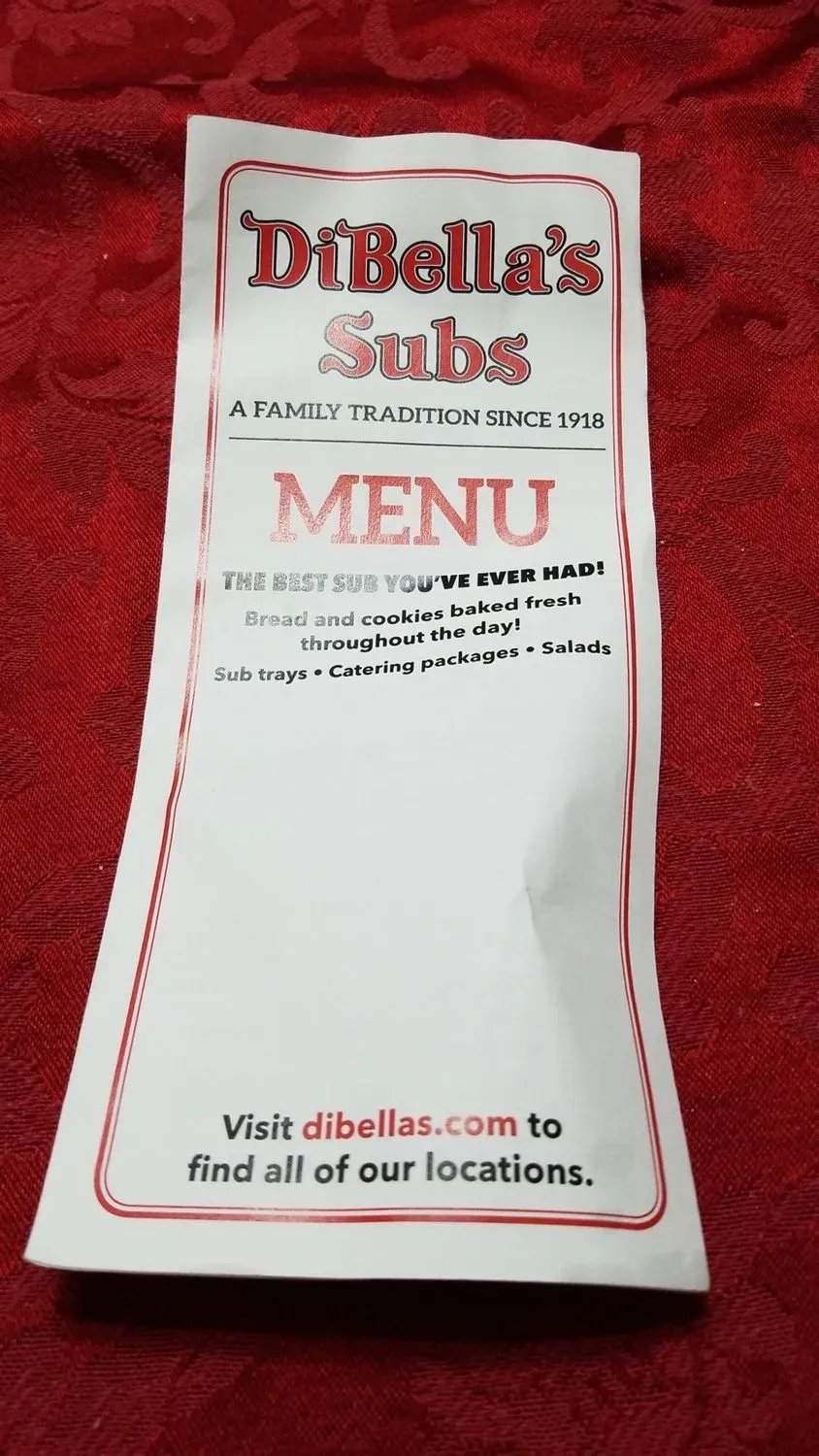 DiBella's Subs Menu - Updated October 2025
