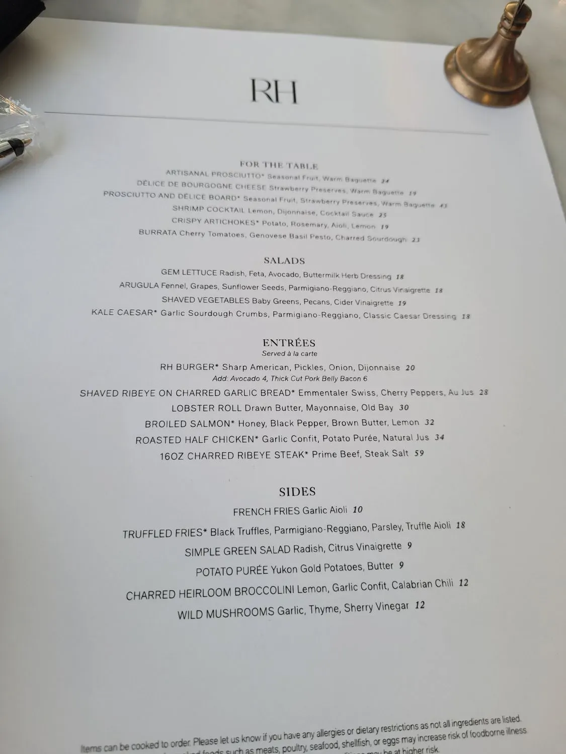 RH Rooftop Restaurant at RH Columbus Menu - Updated October 2025