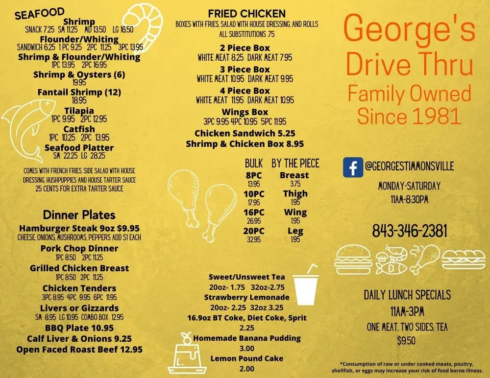 George's Drive Thru Restaurant Menu - Updated October 2025