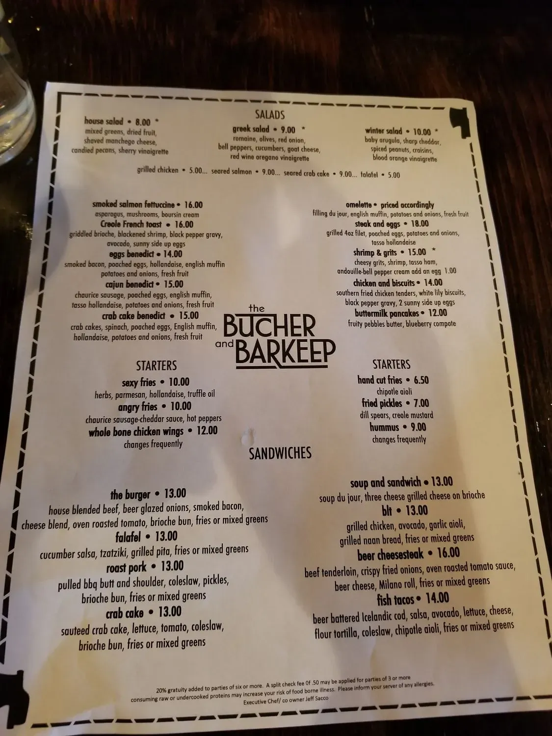 The Butcher and Barkeep Menu - Updated October 2025