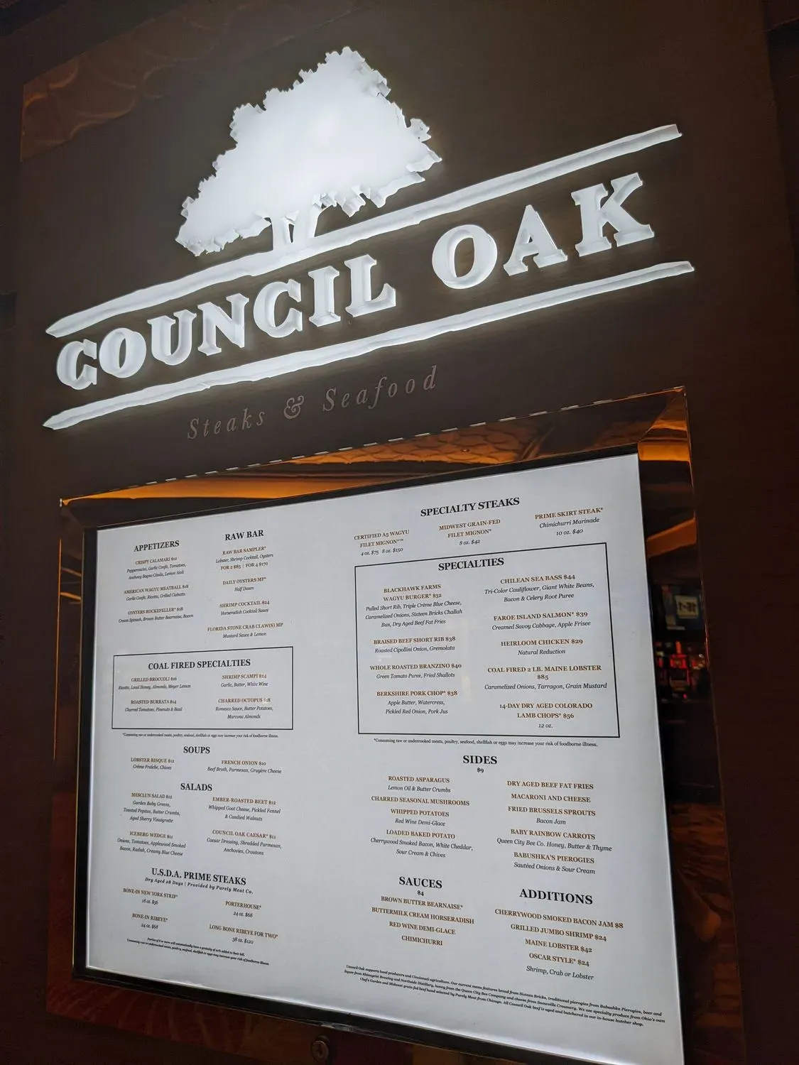 Council Oak Steaks & Seafood Menu - Updated October 2025