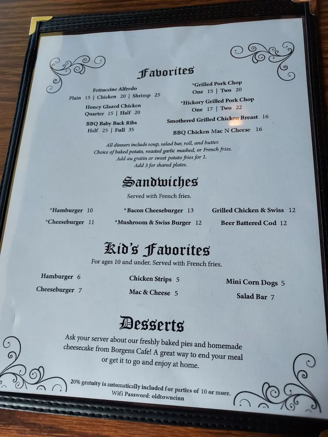 Old Towne Inn Supper Club Menu - Updated October 2025
