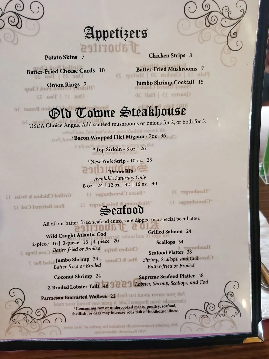 Old Towne Inn Supper Club Menu - Updated October 2025