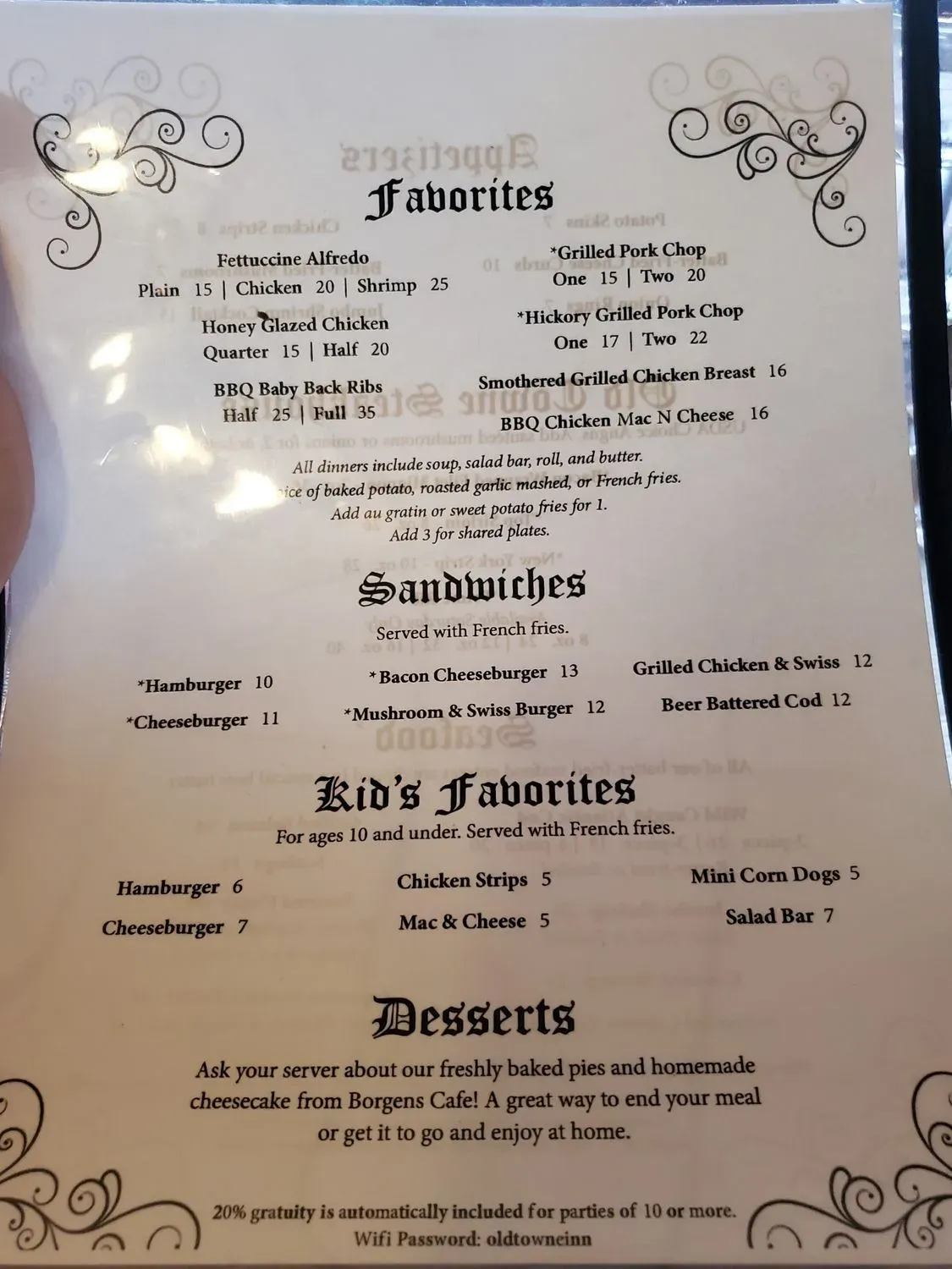 Old Towne Inn Supper Club Menu - Updated October 2025
