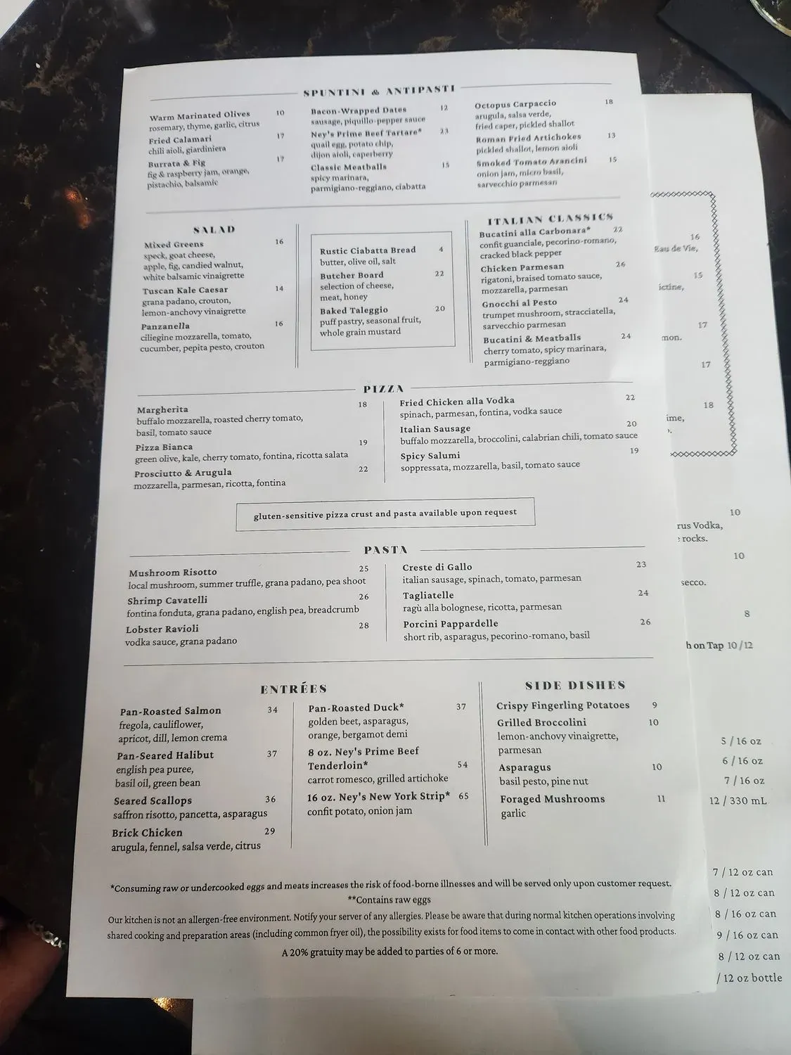 Cento Menu - Updated October 2025